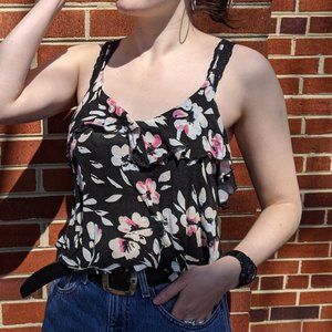 Flowered spaghetti strap crop top